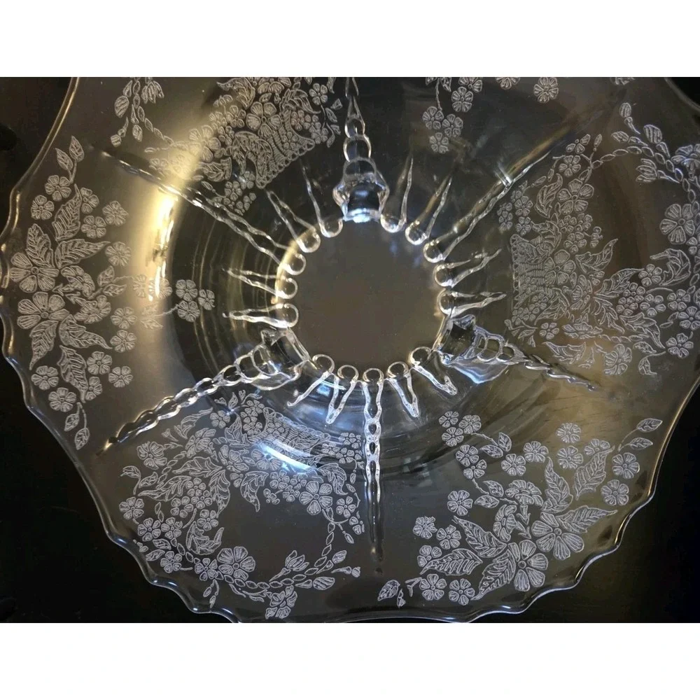 VTG Martinsville Bowl Clear Etched Glass 10